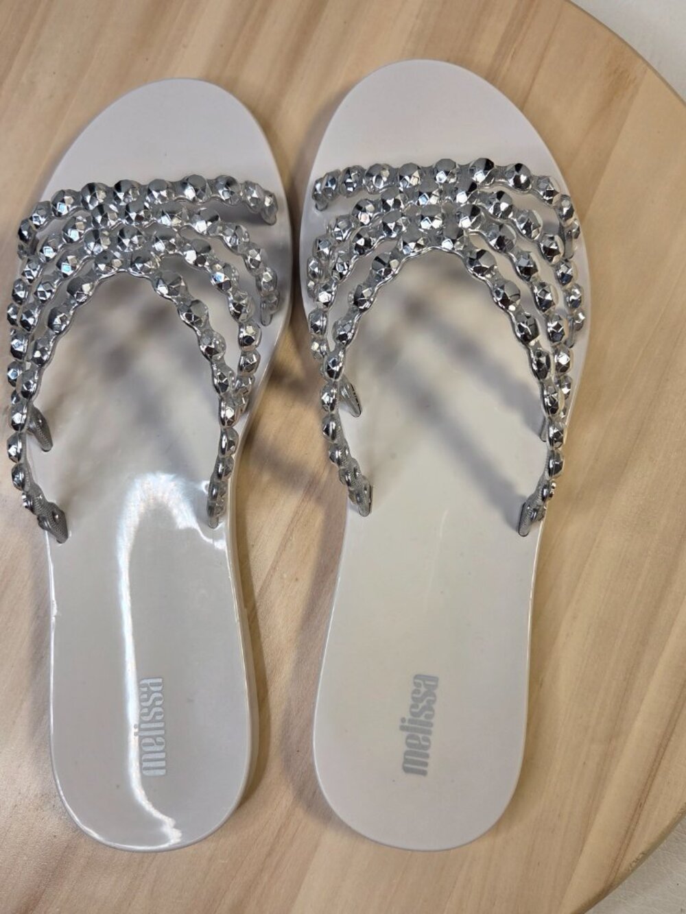 Melissa Faux Crystal White Silver Jelly Sandals Women US 7 - Picture 8 of 12